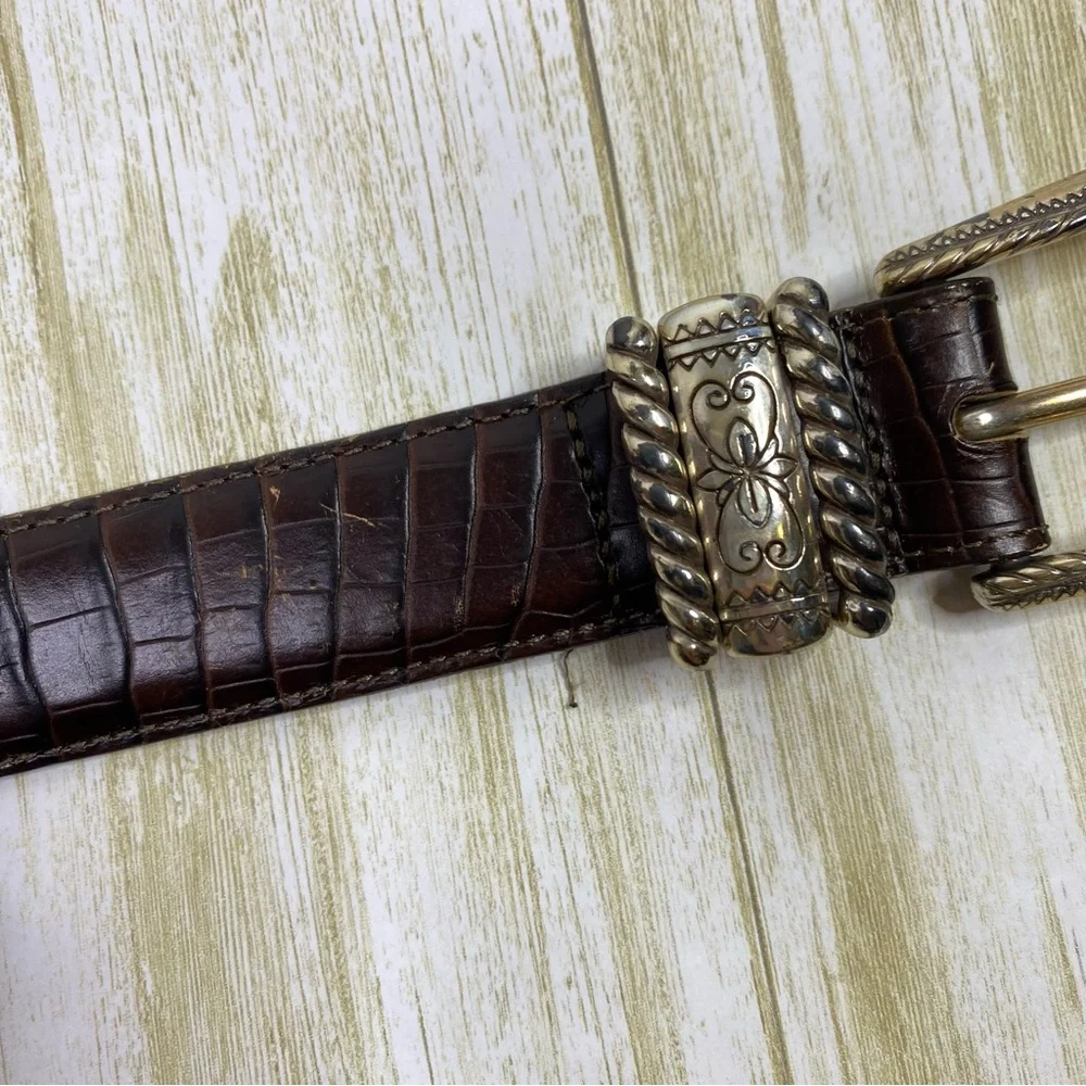 Brighton Brown Leather Silver Croc Embossed Belt